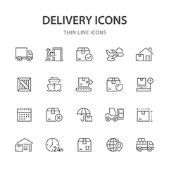 Set of 20 delivery line icons.