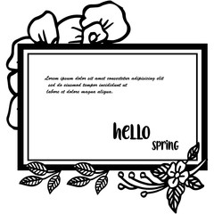 Invitation card of hello spring, border frame with leaf floral, elegant isolated on white background. Vector
