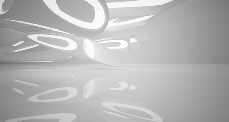 White smooth abstract architectural background. Night view with illumination. 3D illustration and rendering