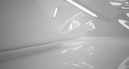 White smooth abstract architectural background. Night view with illumination. 3D illustration and rendering