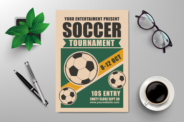 soccer tournament flyer template, simple retro design vector © hesti12