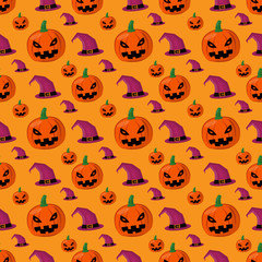 halloween pumpkin and witch hat seamless pattern for halloween concept vector illustration background