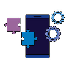 smartphone device with puzzle and gears