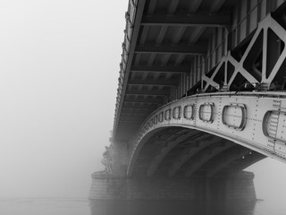 Foggy Margaret bridge in Budapest. 