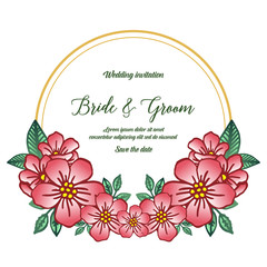 Template bride and groom, wedding invitation card, with crowd of wreath frame. Vector