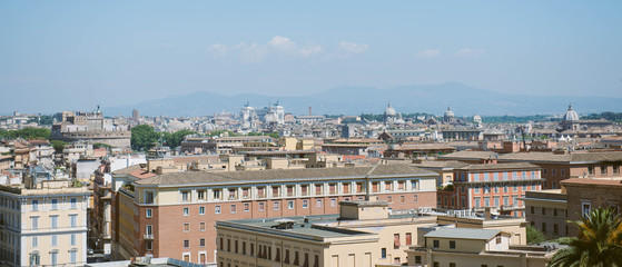 Fototapeta na wymiar View on Rome, Italy. Panorama of Rome from Saint Peter's basilica. Banner.