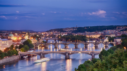 Fototapeta na wymiar Prague's, all bridges. Night cityscape. 