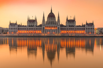 Hungarian parliament in the partside of the danube river