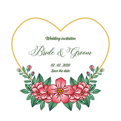 Lettering text of bride and groom, with pattern design leaf flower frame. Vector
