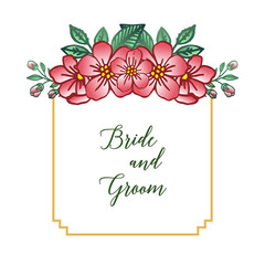 Poster or banner bride and groom, with motif of leaf flower frame. Vector