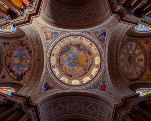 Fototapeta na wymiar A church in Hungary with colorful celling. Cathedral of Eger