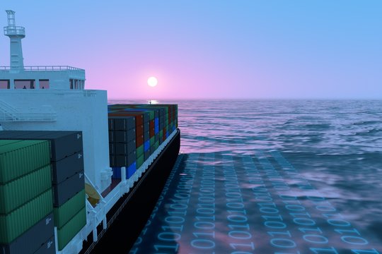 Autonomous Shipping Vessel Controlled Remotely By Artificial Intelligence Managed By Sensors On The Freight