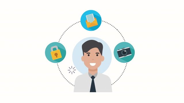 businessman with social media marketing animation