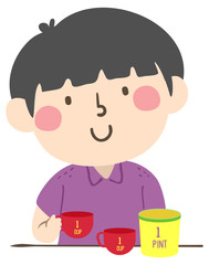 Kid Boy Measure Cups Pint Illustration