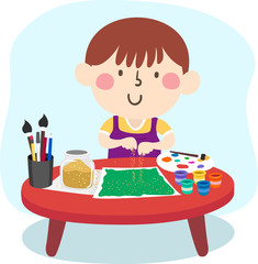 Kid Boy Exploring Color Texture Illustration