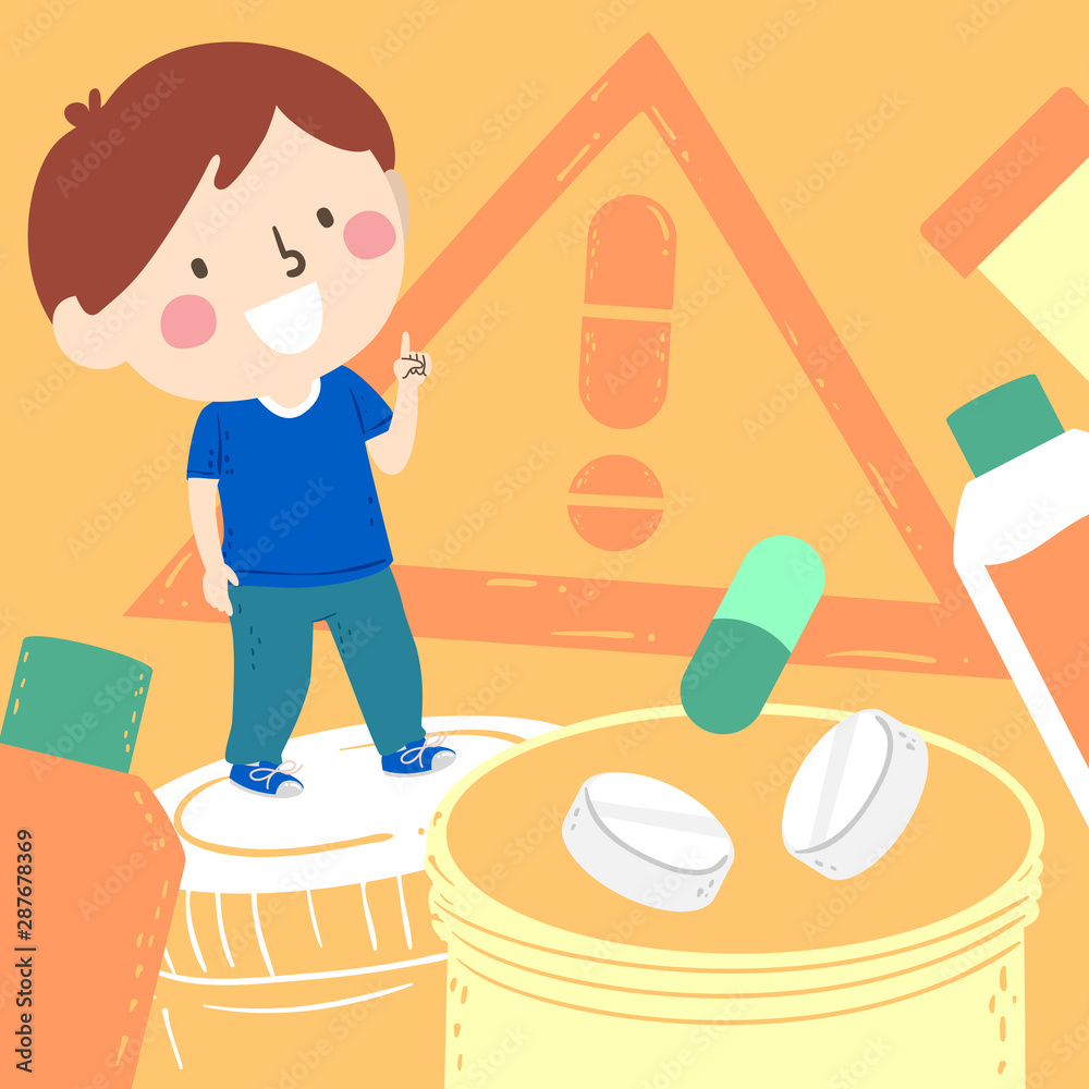 Poster kid boy aware medicine danger illustration