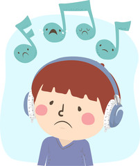 Kid Boy Listen Music Sad Illustration