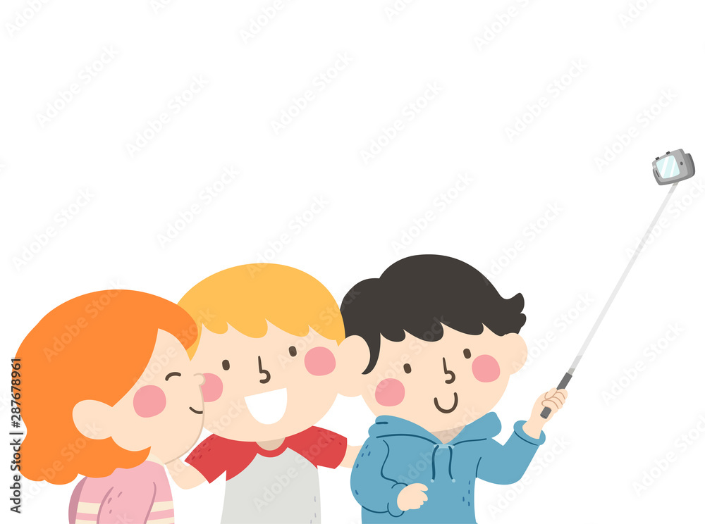 Wall mural Kids Take Photo Phone Groufie Illustration