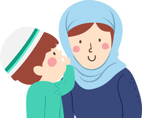 Kid Boy Muslim Whisper Mother Illustration