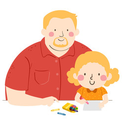 Kid Girl Dad Draw Illustration