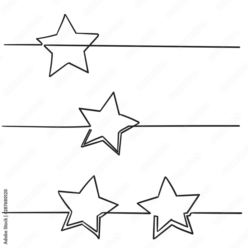 Wall mural continuous line star with handdrawn doodle style vector