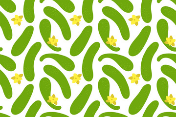Cucumber seamless pattern. Green vegetable. Hand drawn doodle vector sketch. Healthy food. Vegetarian product. Vegan menu