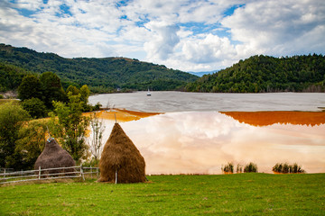nature pollution from copper mine at lake Geamana, Romania