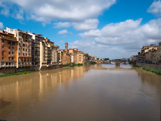 Fototapeta na wymiar Sunlight view of Florence, Ponte Vecchio, Palazzo Vecchio and Florence Duomo, Italy. Florence architecture and landmark, Florence skyline