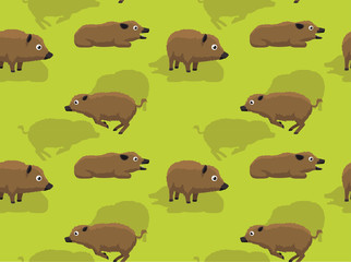 Feral Hog Running Cartoon Background Seamless Wallpaper