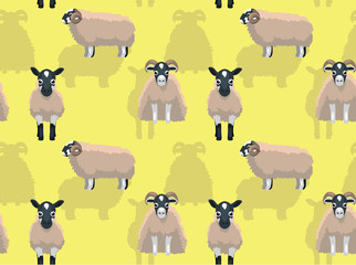 Sheep Scottish Blackface Cartoon Background Seamless Wallpaper