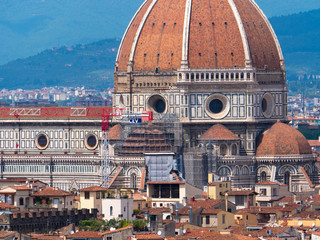 Sunlight view of Florence, Ponte Vecchio, Palazzo Vecchio and Florence Duomo, Italy. Florence architecture and landmark, Florence skyline