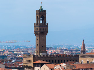 Fototapeta na wymiar Sunlight view of Florence, Ponte Vecchio, Palazzo Vecchio and Florence Duomo, Italy. Florence architecture and landmark, Florence skyline