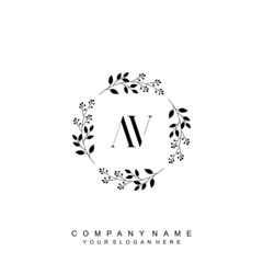 letter AV surrounded by beautiful and elegant flowers and leaves. Wedding monogram logo template. Fashion Logo template Vectors,