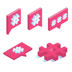 Hashtag sign isometric icon. Vector illustration.