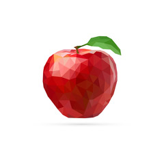 Vector red apple. Low poly triangular style. 