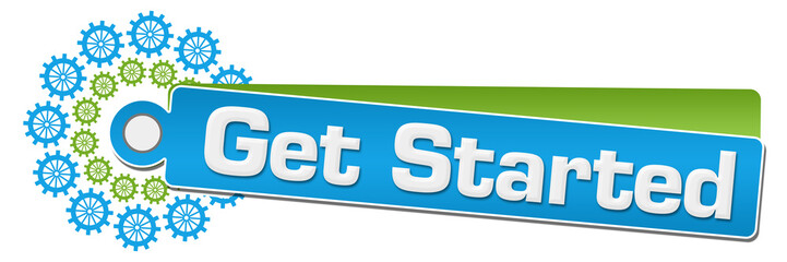 Get Started Green Blue Gears Circular Label 