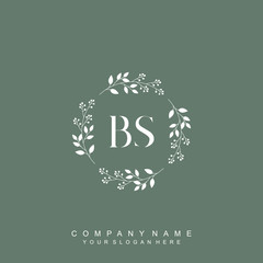 letter BS surrounded by beautiful and elegant flowers and leaves. Wedding monogram logo template. Fashion Logo template Vectors,