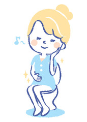 Illustration of a young woman defecation in the toilet
