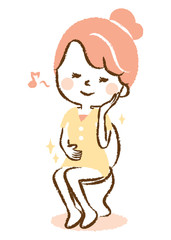 Illustration of a young woman defecation in the toilet