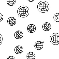 World, Globe, Planet Earth Vector Seamless Pattern Thin Line Illustration