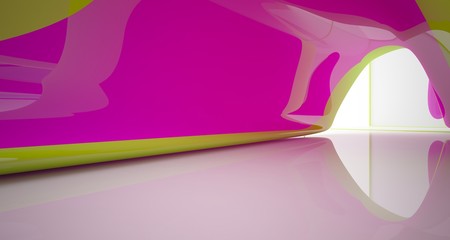 Abstract dynamic interior with colored gradient smooth objects. 3D illustration and rendering