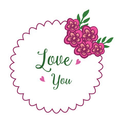 Retro card love you with elegant green leafy flower frame. Vector