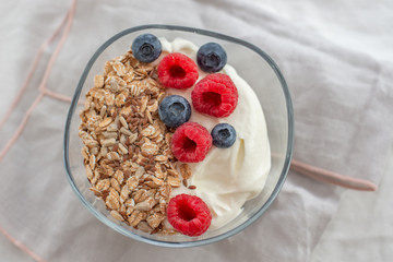 Healthy breakfast with yogurt and granola
