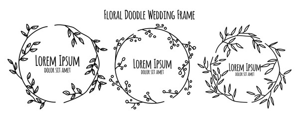 outline bundle flower and floral doodle hand drawn wedding invitation ornament vector illustration collection