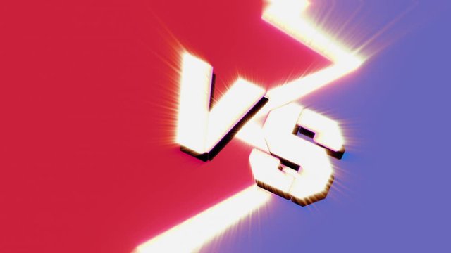 Extreme dynamic shake animation: two sides (red, blue) colliding, a zapping bolt symbol appearing between them, one side against another with the text VS (meaning Versus).