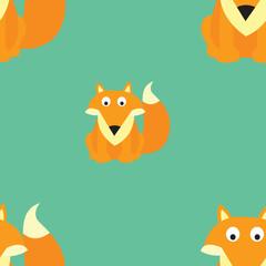 Fox seamless pattern for fabrics, cards. Cute fox sits. Vector flat illustration.