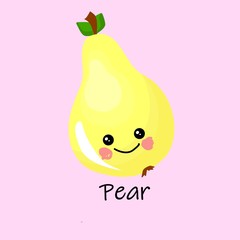 Kawaii pear character on a pink background. Children's illustration