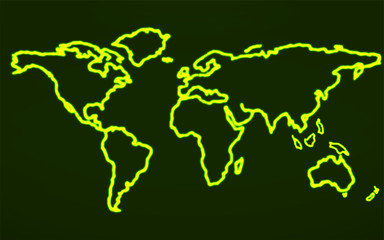 Abstract world map with glowing contour. Vector