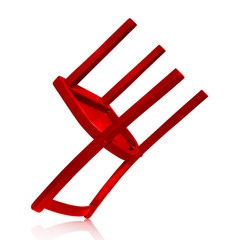 inverted red chair on isolated white background