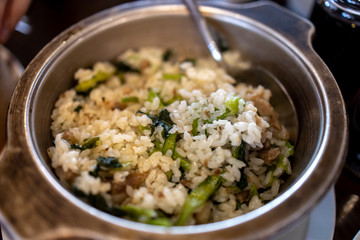 chinese steamed rice with pork and vegetable
